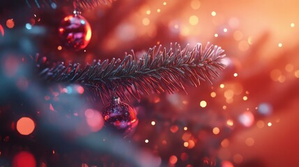Aufkleber - Closeup of a decorated Christmas tree with vibrant ornaments and warm glowing lights creating a festive holiday atmosphere
