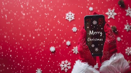 Aufkleber - A Santa-gloved individual is holding a phone with the words 