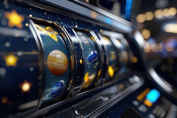 Wall Mural - a slot machine with a blue background and a starry sky