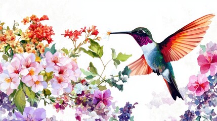 Poster - hummingbird and flower