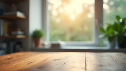 Poster - A blurred window in the background and a wooden table are sharply focused to create selective visual emphasis._00004_