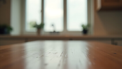 Poster - A blurred window in the background and a wooden table are sharply focused to create selective visual emphasis._00003_