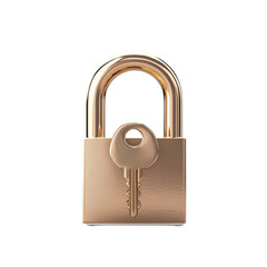 Poster - A golden lock with key isolated on a simple background for security and protection concepts, Lock with key isolated 3d Rendering