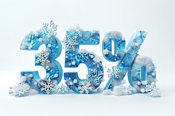 Fototapete - With blue and white snowflakes, the 3D text 
