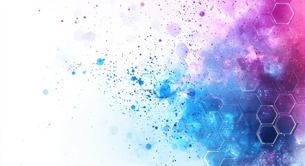 Poster - Abstract hexagonal network background with blue and pink gradient