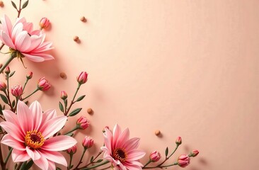 Wall Mural - Floral background image in new color of the year 2025 Mocha Mousse. With copy space.
