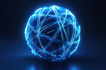Wall Mural - glowing blue orb on black background