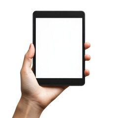 Poster - a human hand holding a blank tablet display in a well-lit indoor environment during the daytime, hum