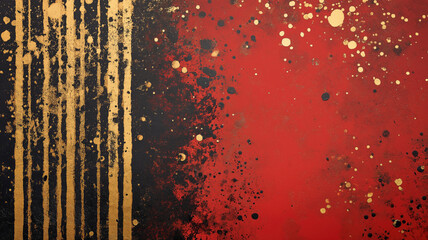Wall Mural - A red, black, and gold background with many luxurious attributes and grainy spots. Ideal as wallpaper for luxury products.