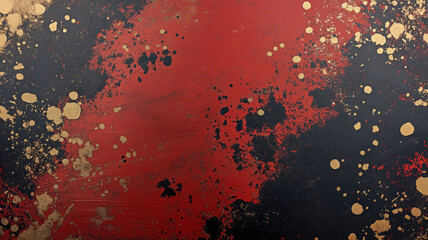 Wall Mural - A red, black, and gold background with many luxurious attributes and grainy spots. Ideal as wallpaper for luxury products.