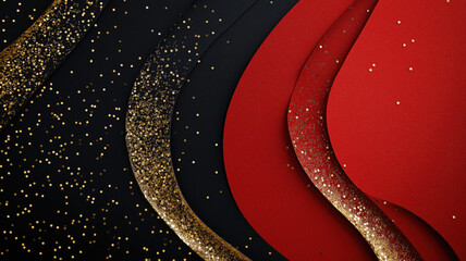 Wall Mural - A red, black, and gold background with many luxurious attributes and grainy spots. Ideal as wallpaper for luxury products.
