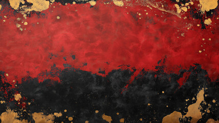 Wall Mural - A red, black, and gold background with many luxurious attributes and grainy spots. Ideal as wallpaper for luxury products.