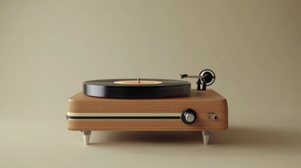 Wall Mural - Retro wooden turntable playing vinyl record.