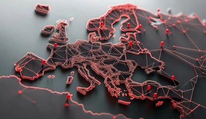 Poster - 3D Map of Europe with Red Pins and Connection Lines