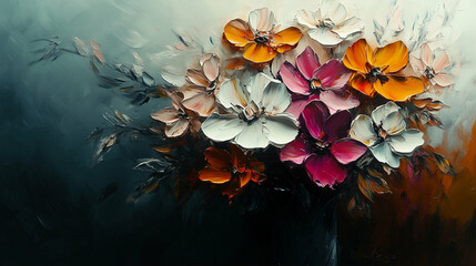 Poster - Flower bouquet with vibrant colorful blossoms in artistic style