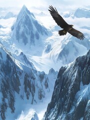 Wall Mural - bird flying over snowy mountains