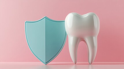 Poster - A stylized representation of a large tooth alongside a shield symbolizing protection.