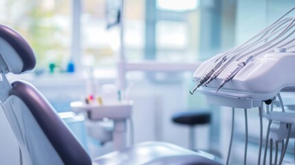Aufkleber - A fully equipped dental office featuring a comfortable patient chair and advanced dental instruments. The bright, professional space focuses on providing high-quality oral health care services.
