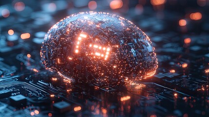 Poster - Digital AI electronic brain on transparent background 