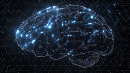 Poster - Digital AI electronic brain on transparent background 