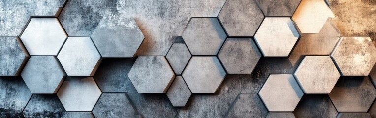 Poster - Minimalist hexagonal design featuring textured surfaces in muted tones for modern interior aesthetics