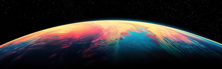 Poster - Mesmerizing view of colorful exoplanet set against a starry universe backdrop