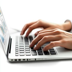 Aufkleber - Close-up of an intelligence analyst's hands working diligently on a laptop in a modern office setting during the day