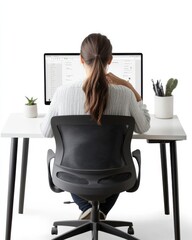 Aufkleber - Sales associate working at a desk focused on tasks with a computer and plants in a modern office setting