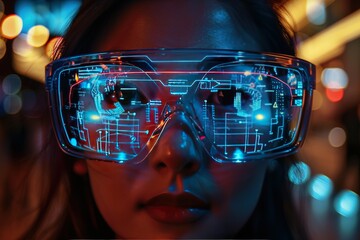 Poster - A woman is wearing a pair of virtual reality goggles