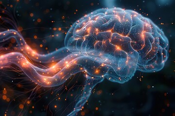 Poster - A brain with a lot of glowing lights surrounding it
