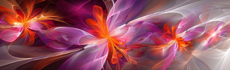 Poster - A vibrant composition features colorful abstract flowers with swirling petals in shades of pink, purple, and orange. The artwork evokes a sense of movement and fluidity, bringing energy to the space.