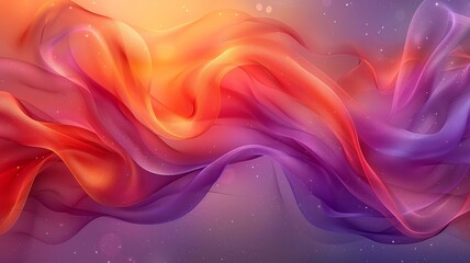 Poster - Vibrant waves of fabric in shades of orange, pink, and purple dance softly against a dreamy backdrop. The flowing materials create a sense of movement and elegance, illuminated by gentle light.