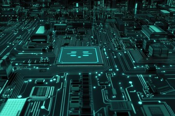 Poster - a computer circuit board with a humanoid face printed on it