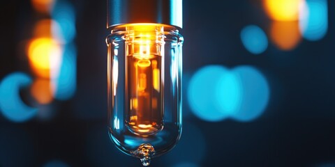Poster - A close up shot of a light bulb with blurred lights in the background