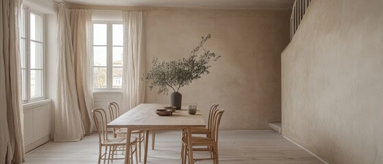 Canvas Print - Minimalist dining room with neutral tones and natural light