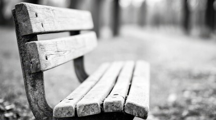 Poster - Lonely Wooden Bench in a Tranquil Park, Capturing Moments of Reflection and Solitude