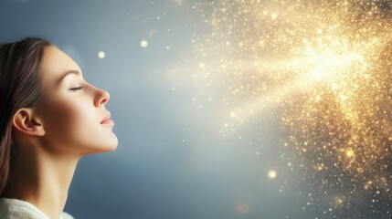 Poster - Woman in a Meditative State Reflecting on Her Thoughts in a Serene Atmosphere Filled With Light
