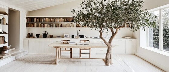 Canvas Print - Minimalist Kitchen Design Featuring an Olive Tree