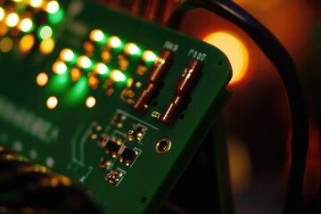 Poster - A close-up shot of a green electronic device with details visible