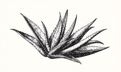 Wall Mural - A Detailed Ink Drawing Of An Aloe Vera Plant