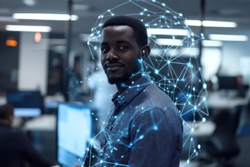 Poster - a person looking at a computer screen with a serious expression