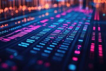 Poster - A close-up of a computer screen with many lights shining on it