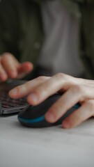 A programmer works at a computer.
A computer mouse is in the hands of a programmer.
The science of programming.
Freelancer works at the computer.
Computer work