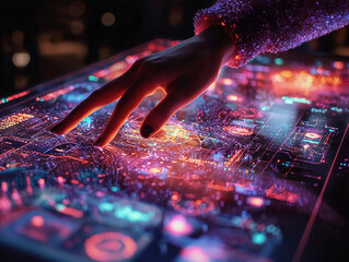 Poster - Ai generates futuristic interface interaction virtual reality space digital art tech environment close-up view innovation concept