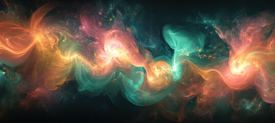 Aufkleber - Vibrant swirling patterns blend hues of orange, pink, and teal in an abstract design, evoking feelings of cosmic wonder and artistic exploration, perfect for a digital backdrop.