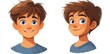 © serdon - A cartoon image of a man with brown hair showing different facial expressions, including joy and happiness.