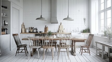 Canvas Print - Rustic Farmhouse Kitchen Dining Area Decor