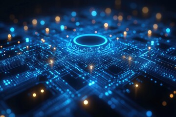 Poster - A detailed shot of a circuit board with blue LED lights