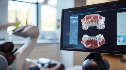 Fototapete - A state-of-the-art dental office features advanced digital imaging on a monitor.