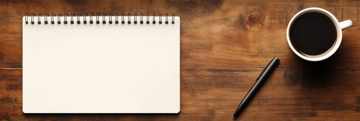 Poster - A blank notepad next to a steaming cup of coffee on a rustic table creates an inviting atmosphere that encourages focus, sparks creativity, and aids in effective goal setting and planning